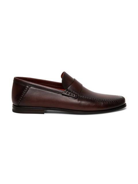 Men's polished brown leather penny loafer