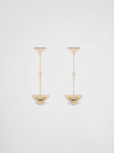 Eternal Gold drop earrings in yellow gold with diamonds and green quartz