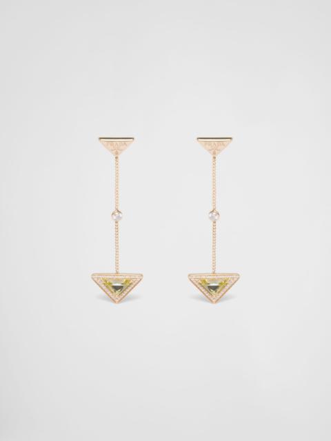 Prada Eternal Gold drop earrings in yellow gold with diamonds and green quartz