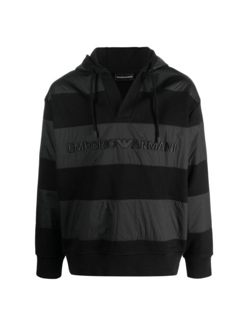 logo-embroidered striped hoodie