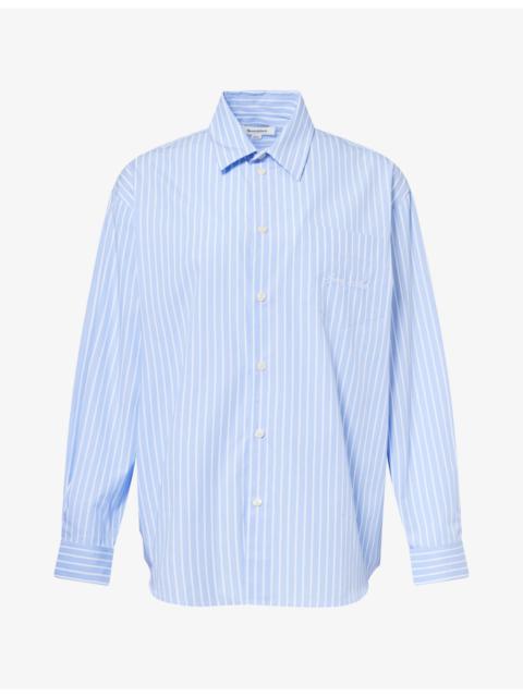 Sporty & Rich Logo-Embroidered Striped Cotton Shirt