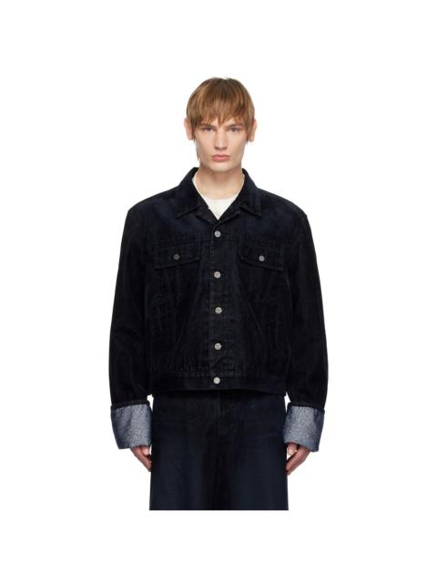 Wooyoungmi Navy Glitter Detail Crop Denim Jacket