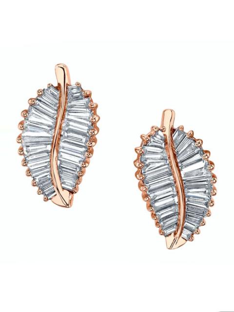 ANITA KO Rose Gold Palm Leaf Baguette Studs