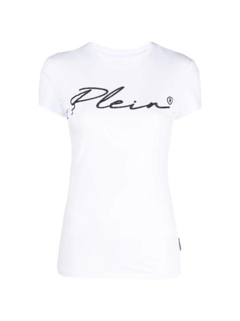 PHILIPP PLEIN script logo crystal-embellished T-shirt