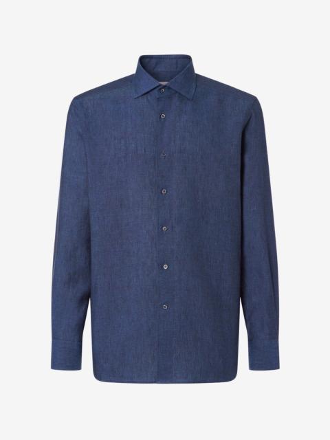 CORNELIANI Navy blue chambray linen shirt
