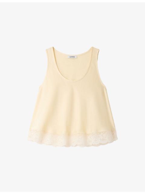 Sandro Sleeveless Lace-Trim Satin Top