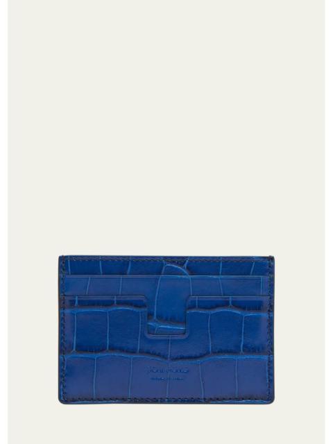TOM FORD Men's Croc-Effect Leather T-Line Card Holder