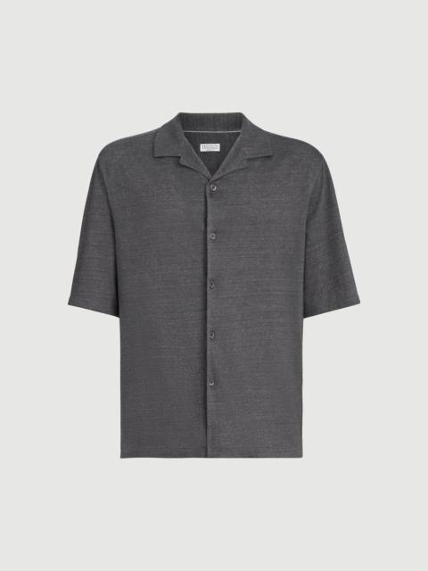 Brunello Cucinelli Linen and cotton mélange jersey short sleeve shirt with camp collar