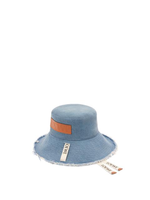 Frayed fisherman hat in denim and calfskin