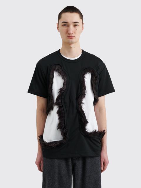 COMME DES GARÇONS HOMME PLUS FAKE FUR CUT-OUT MESH T-SHIRT BLACK