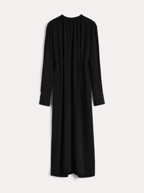 Gathered-neck crepe dress black