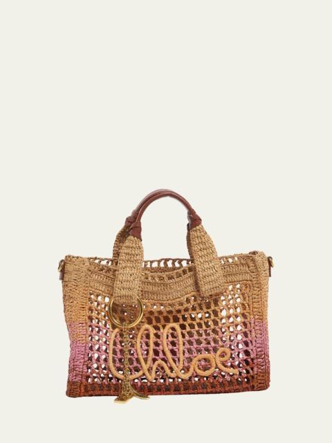 Chloé Summer Banana Ombre Crochet Raffia Tote Bag