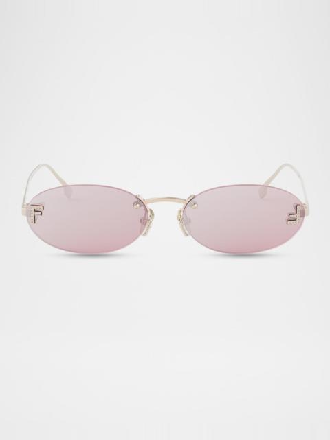 FENDI FF Crystal Metal Oval Sunglasses
