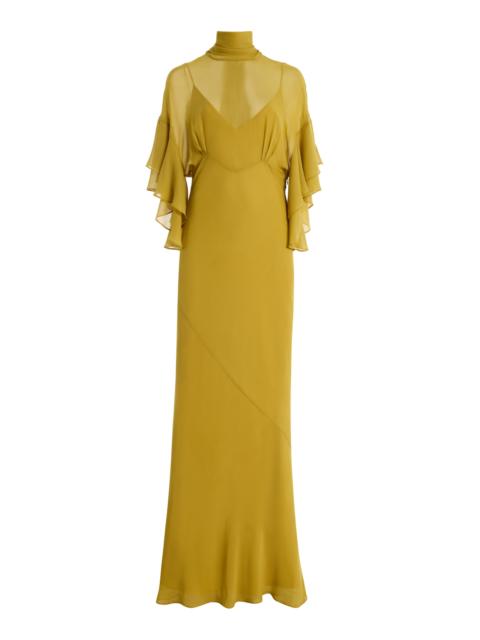 De La Vali Lena Ruffled Georgette Maxi Dress yellow