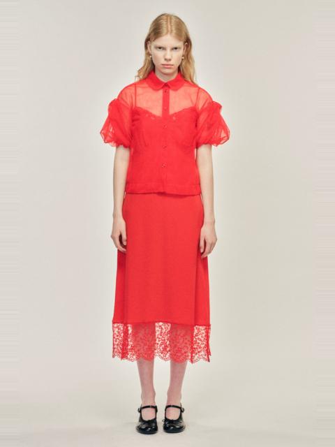 Simone Rocha Sheer Cropped Bow Puff Sleeve Shirt