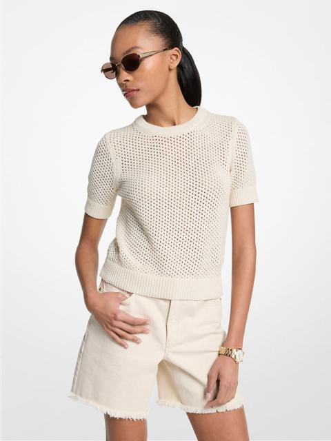 MICHAEL KORS Cotton and Cashmere Mesh Short-Sleeve Sweater