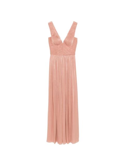 COSTARELLOS V-neck pleated maxi dress