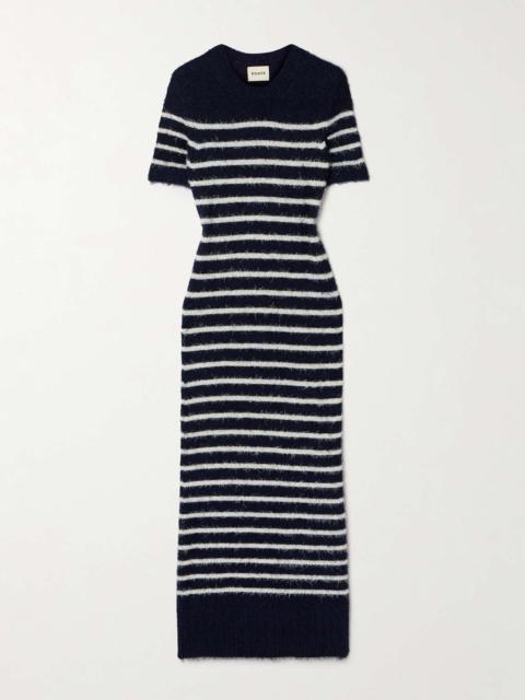 KHAITE Helen striped brushed silk and cashmere-blend midi dress