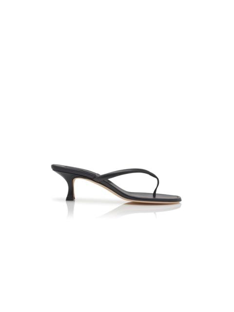 Manolo Blahnik Black Nappa Leather Thong Sandals