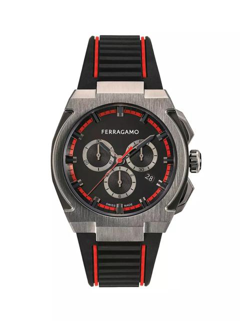 FERRAGAMO FERRAGAMO Edge Chrono IP Gunmetal & Polyurethane Strap Watch/43MM