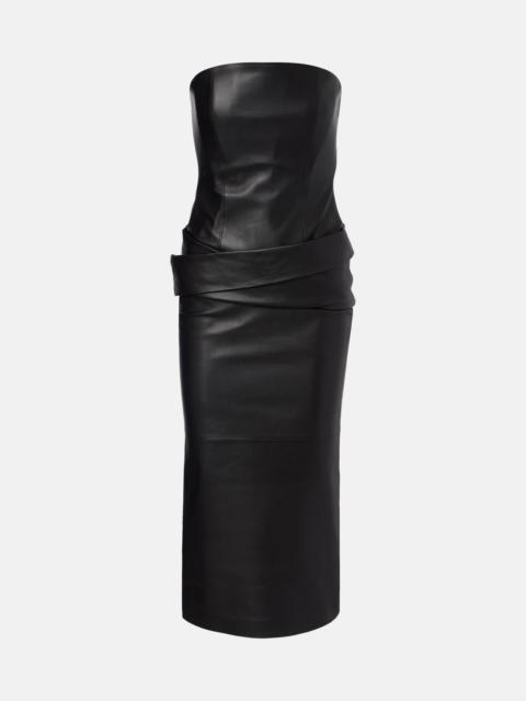 ALEX PERRY Strapless leather midi dress