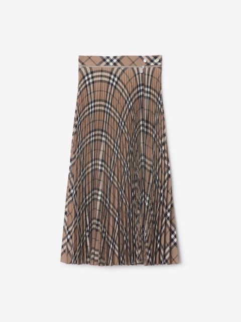 Burberry Pleated Check Wool Blend Skirt