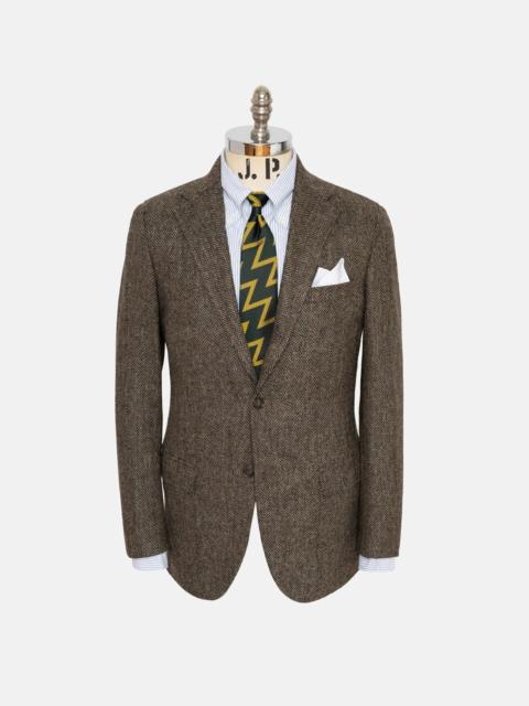 J. PRESS BROWN & OLIVE HERRINGBONE WOOL SPORT COAT - TRIM FIT
