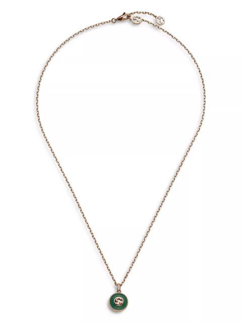 GUCCI Diamond & Interlocking G Logo Agate Reversible Pendant Necklace in 18K Yellow Gold, 16.53"-17.71"