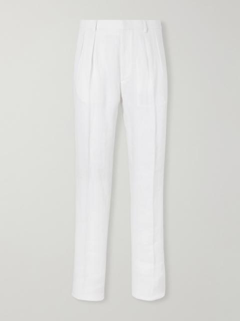Ralph Lauren Straight-Leg Pleated Herringbone Linen Trousers