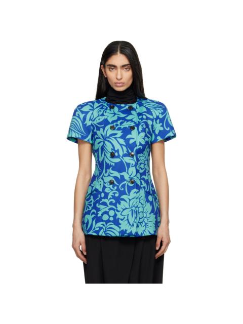 Dries Van Noten Blue Fitted Double Breasted Jacket