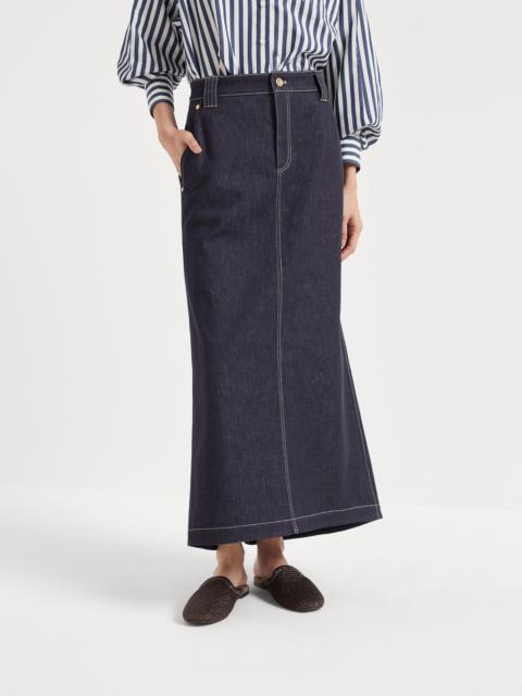 Brunello Cucinelli Comfort no-fade denim skirt with monili