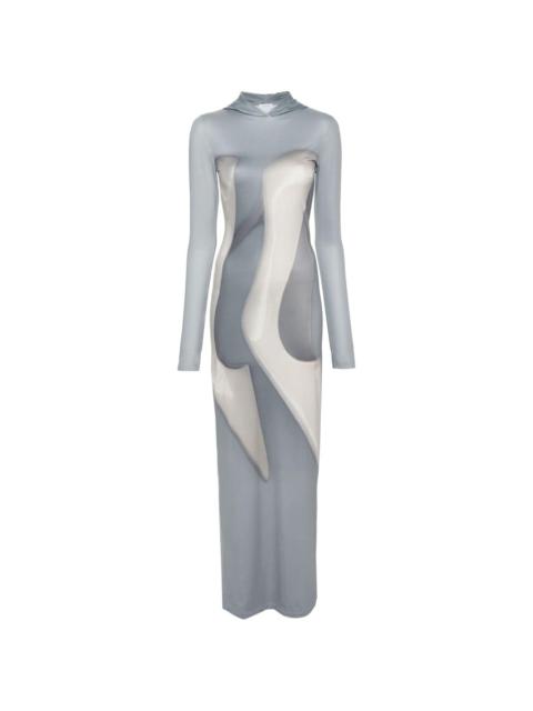 stiletto-print hooded maxi dress
