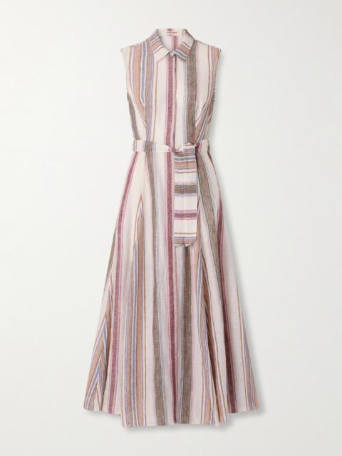 EMPORIO SIRENUSE Milarda Belted Striped Linen Midi Dress