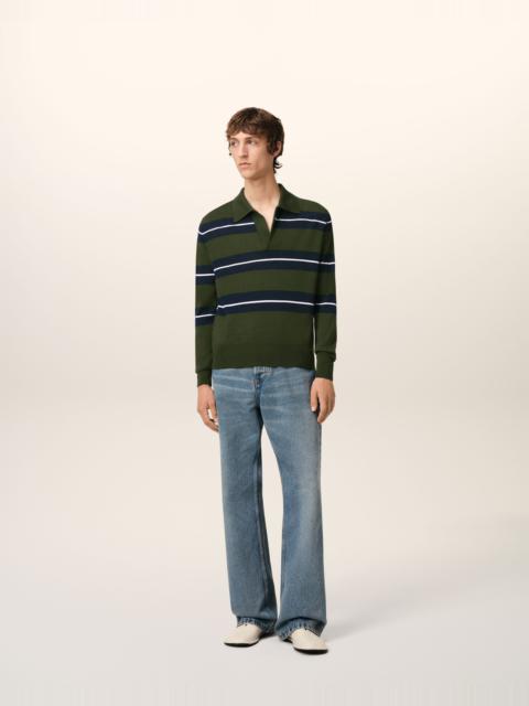 AMI Paris GREEN WOOL SILK TONAL STRIPED POLO