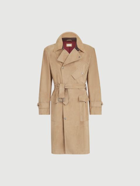 Brunello Cucinelli Suede motorcyle trench with nappa leather inserts