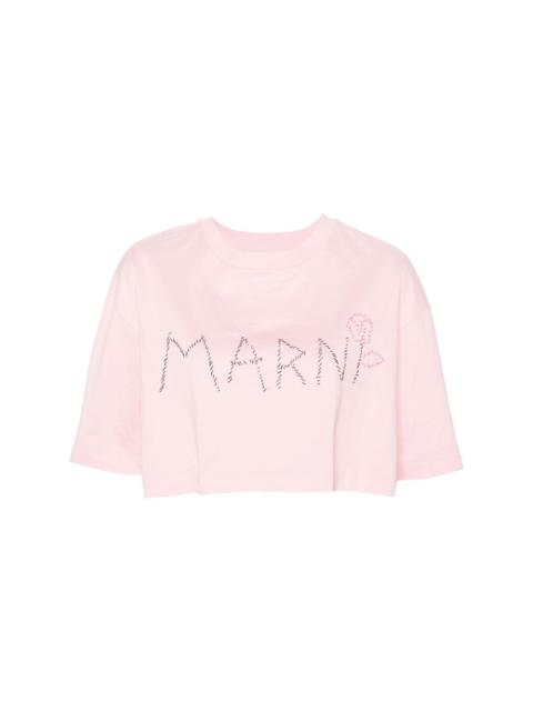 Marni logo-embroidered cropped T-shirt