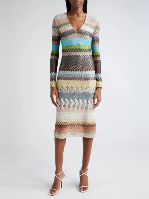 Textured Knit Long Sleeve V-Neck Dress