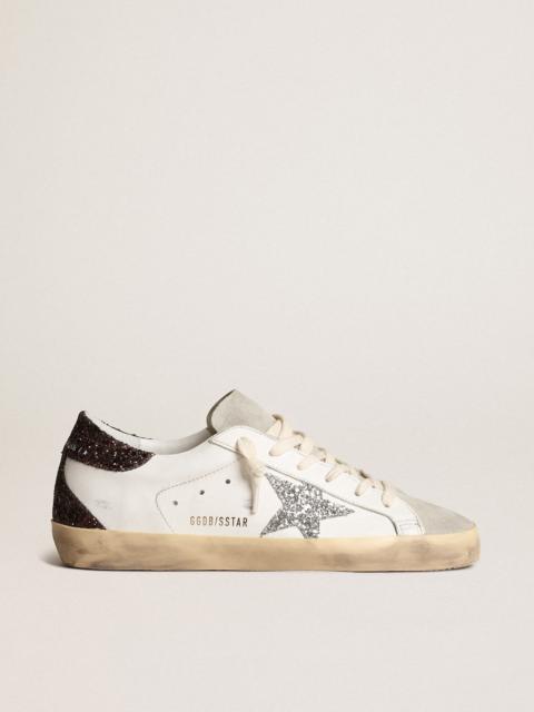 Golden Goose Super-Star with silver star and brown glitter heel tab