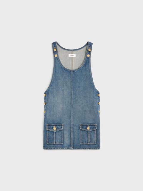 CELINE dungarees mini dress in union wash denim