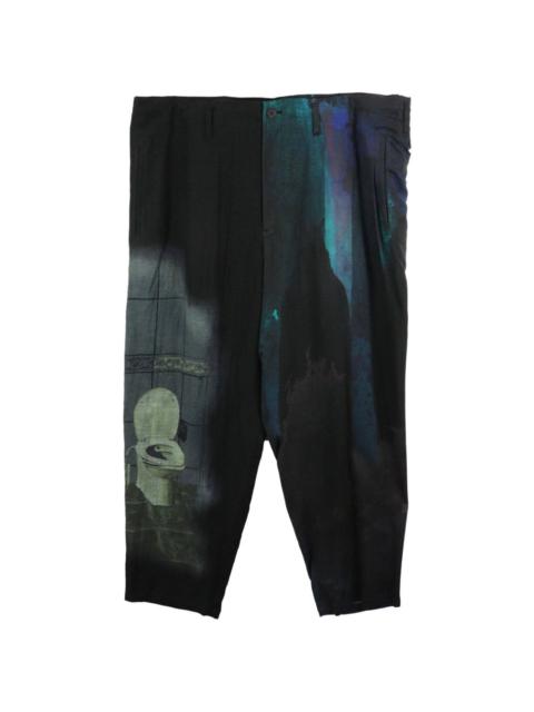 printed drop-crotch trousers
