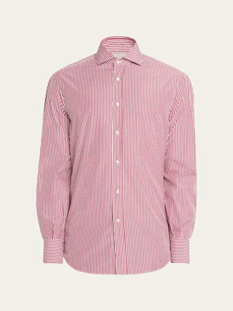 Brunello Cucinelli Men's Narrow Striped Long-Sleeve Shirt