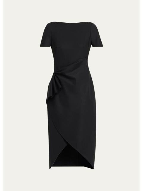 Oscar de la Renta Short-Sleeve Draped Midi Dress