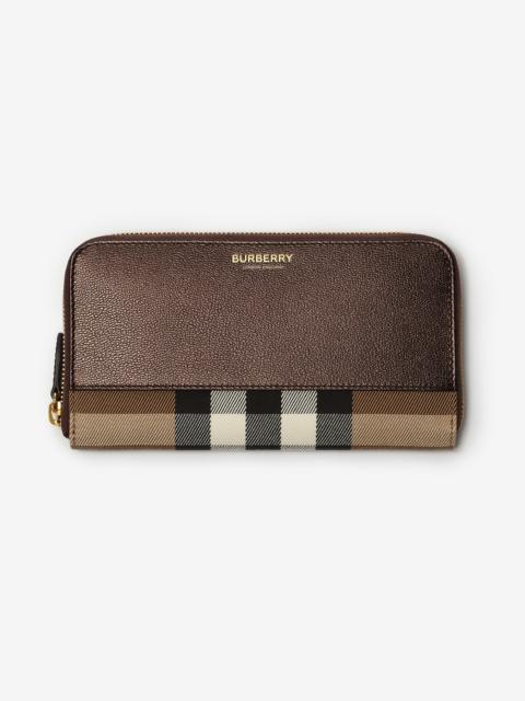 Burberry Large Check and Leather Zip Wallet