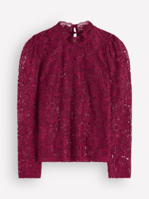 BODEN Lace Detail Top-Beetroot Red