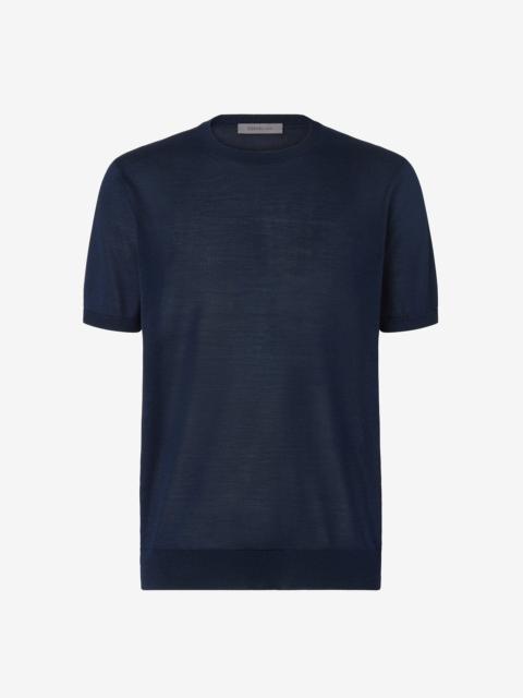 CORNELIANI Navy blue pure silk crew neck knitwear