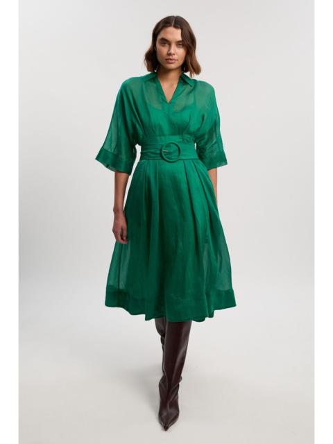 KAREN MILLEN Organdie Plunge Collared Woven Maxi Dress