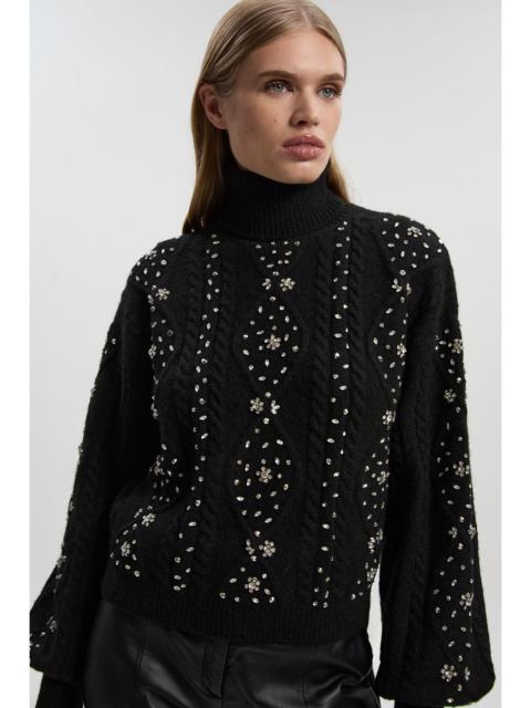 KAREN MILLEN Wool Blend Embellished Cable Knit Jumper