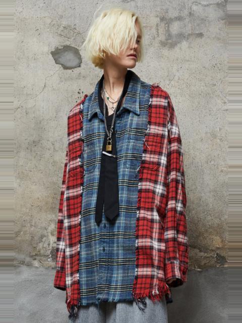 R13 DROP NECK COMBO WORK SHIRT - RED/BLUE PLAID