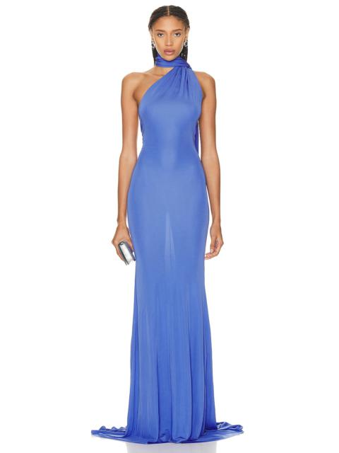ALEX PERRY One Shoulder Wrap Scarf Gown