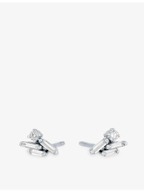 SUZANNE KALAN Eva 18ct white-gold, baguette diamond 0.08ct and round diamond 0.05ct stud earrings